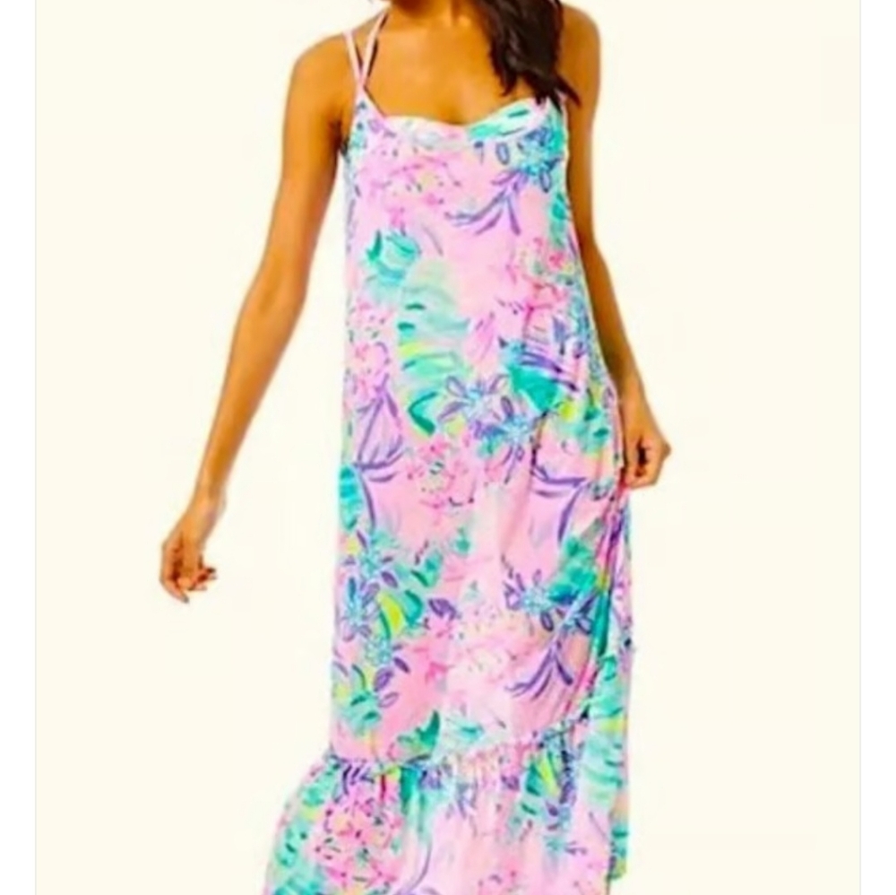 Lilly Pulitzer Pink and Green Floral Maxi Dress
